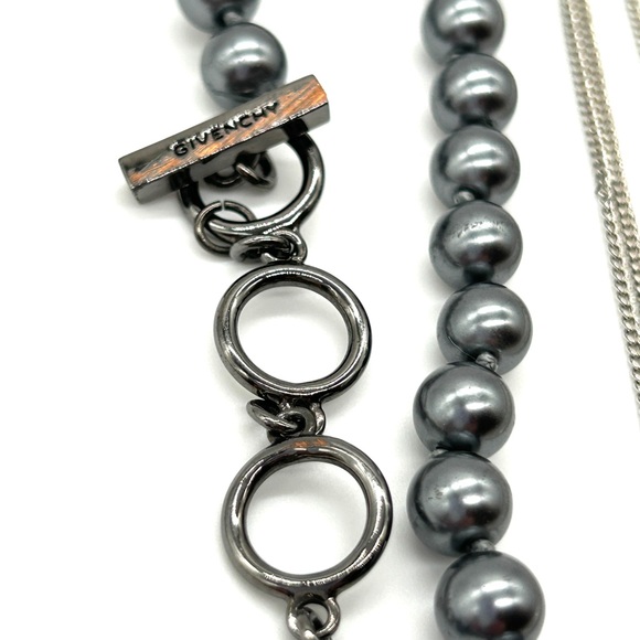 Givenchy Necklace ~Bundle of 2~ Gun Metal Gray Pearls Cubic Zirconia CZ on Chain - Picture 9 of 10